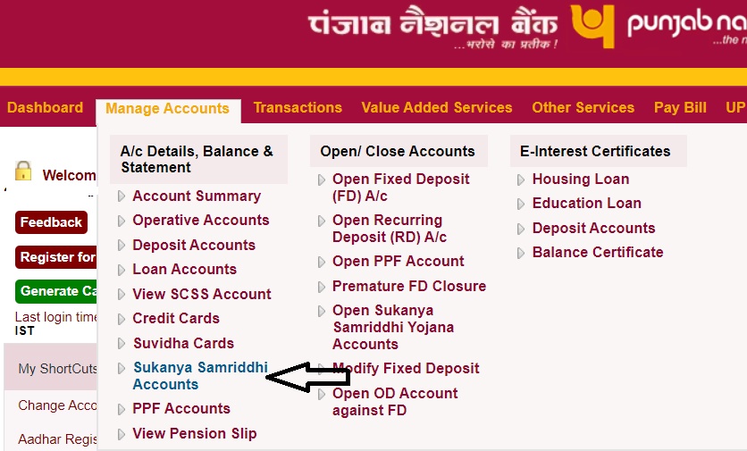 how to link ssy account in pnb netbanking