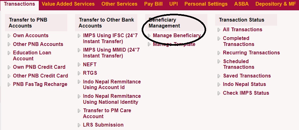 netpnb add beneficiary