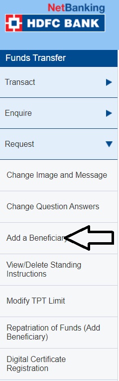 add beneficiary hdfc bank